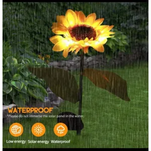 11064 {1 Flower} Solar Flowers Lights Garden Stake Outdoor Sunflower for Garden, pair