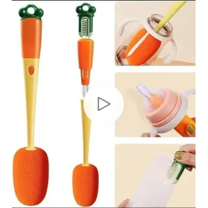 10794/ 3-in-1 Multi Bottle Cleaning Brush, Carrot Shaped, Silicone Cup Lid Brush