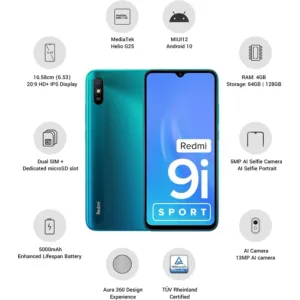 REDMI 9i Sport (Coral Green, 64 GB)

Color: Carbon Black, Coral Green, Metallic Blue

Stor