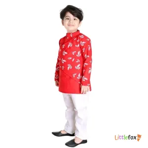 Boys Ethnic Kurta Set | Printed Red Colour 