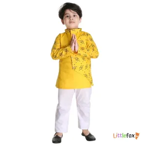 Boys Ethnic Kurta Set | Printed Yellow Colour 
