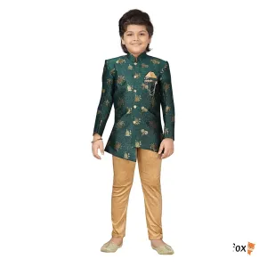 Boys Brocade Sherwani Set | Rich Green