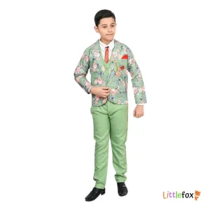 Boys 5 Piece Coat Suit Set | Premium Green Pattern