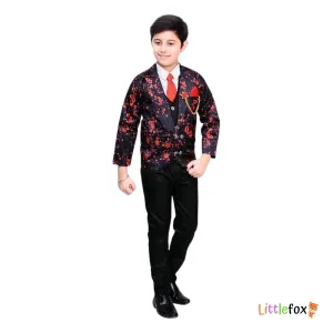 Five Piece Party Wear Coat Suit Set | Printed