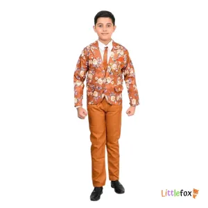 Boys 5 Piece Coat Suit Set | Premium Orange Pattern