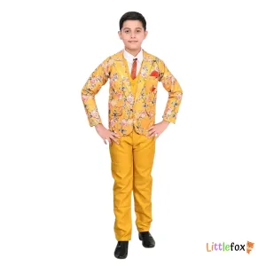 Boys 5 Piece Coat Suit Set | Premium Yellow Pattern