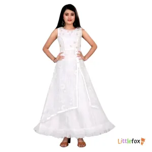 Royal white Net Ethnic Gowns for Girls