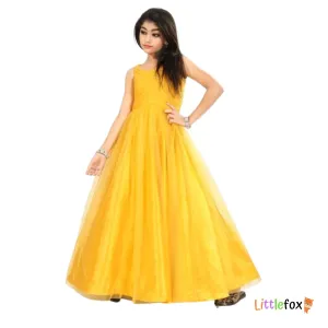 Party Wear Gown Dress For Girls | Yellow Colour