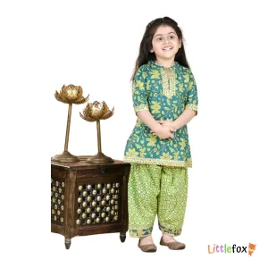 Girls Ethnic Kurti Set | Parrot Green Colour 