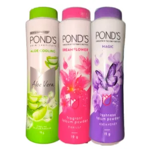 Pond's Talcum Powder - Aloe Vera, Pink Lily & Acacia Honey, (Pack of 3), 19g+19g+18g