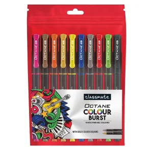 Classmate Octane Colour Burst-Multicolour Gel Pens (Pack of 10) | Gold & Silver Glitter 