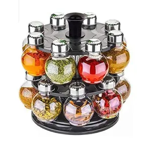 LEVERET Multipurpose Plastic Big Revolving Spice Rack 16 in 1 / Masala Rack Set/Condiment