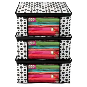 Kuber Industries Polka Dots Design 3 Piece Non Woven Fabric Saree Cover/ Clothes Organiser