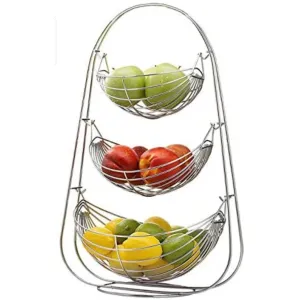 Plantex Stainless Steel Triple Step Swing Fruit and Vegetable Basket for Kitchen and Dinin