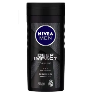 NIVEA Men Body Wash, Deep Impact, 3 in 1 Shower Gel for Body, Face & Hair, with Microfine 