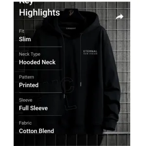 Comfortable Black Cotton Blend Hoodies For Men
