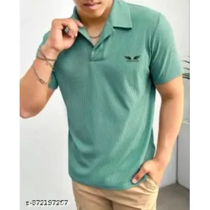 Eyebogler Men's Placement Print Regular Polo Mint Green Tshirts