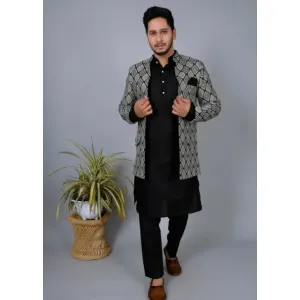 Mens Jacket Kurta Pajama Set