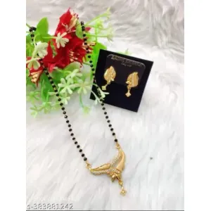 Traditional Gold-Plated Mangalsutra Set with Earrings | Elegant Indian Bridal Jewelry