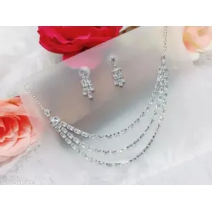 Crystal Layered Necklace Set with Earrings for Women