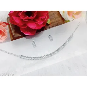 Elegant Silver-Tone Cubic Zirconia Necklace and Earrings Set