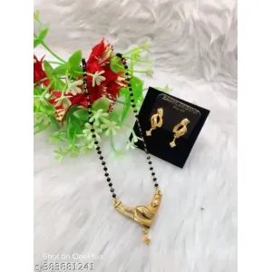 Gold-Plated Mangalsutra with Elegant Design and Sparkling Diamonds - Traditional Indian Je