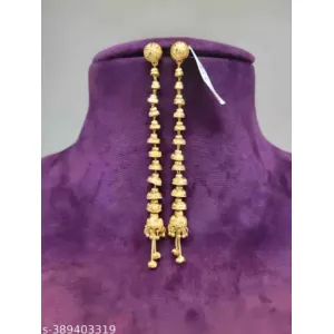 Gold Plated Sui Dhaga Hanging Earrings - Brass Base