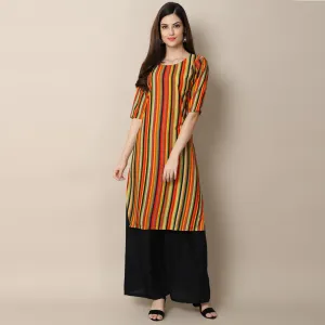 Stylish Women's Crepe Multicolor Stripe Printed Straight Kurti