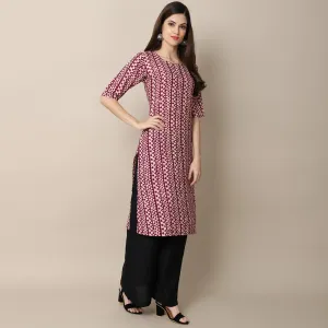 Stylish Women's Crepe Multicolor Stripe Printed Straight Kurti