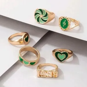 Jewels Galaxy Jewellery For Women Gold Plated Pink Rings Set of 6