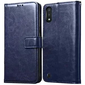 Blue Leather Flip Back Cover Case For Samsung Galaxy M01 Core