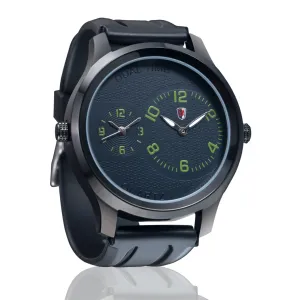 SM MENS BLACK DOUBLE MOVEMENT (TWO TIME ZONES) WITH SILICON STRAP WATCH
