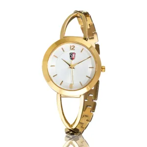 SM LADIES SILVER PLATED DIAL GOLD WATCH