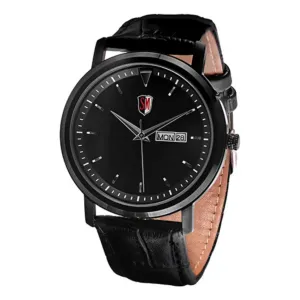 Sm Men'S (Day & Date) Black Dial Leather Strap Watch
