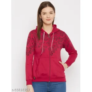 First Crush Fleece Casual Full Sleeves Printed Hooded Sweatshirt For Women