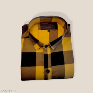YELLOW & BLACK CASUAL COTTON MENS SHIRT