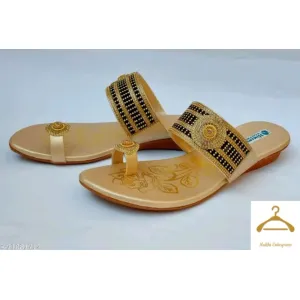N.N Footwear Printed Bajra Flat Sandal ( Color:- Golden )