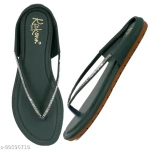 Green Perforations T- Strap Flats For Women - Pack of 10