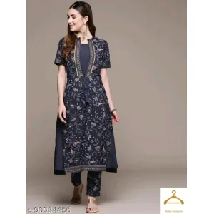 Ziyaa Women's Navy Blue Crepe Kurta and Pant Set