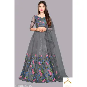 Grey Net Embroidered Lehengas