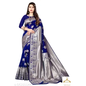 Banarasi Silk Saree With Silver Zari And Designer Blouse