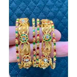 #1037 Gold plated multicolor stone floral design bangles 