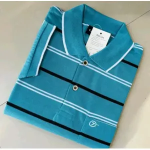 #615 Strip Line Cotton Collar T-shirt