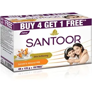 Santoor Sandal and Almond Milk Soap (Buy 4 Get 1 Free 125g each)