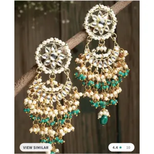 Karatcart Gold plated green contemporary chandbalis earring 