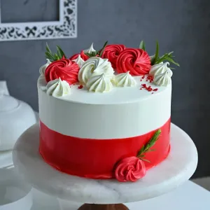 Red N White Cream Floral Cake