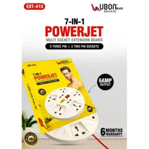 7-IN-1 Powerjet EXT-415 , 6Amp Extension Board With 5 Three Pin, 2 Two-Pin Sockets & Fuse