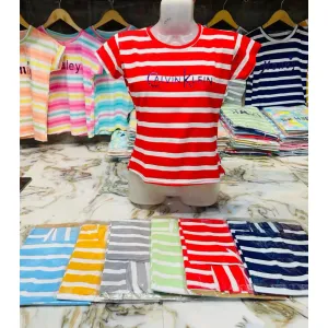 Combo offer( 7 pecices XL,different colors) color cords striped cotton top