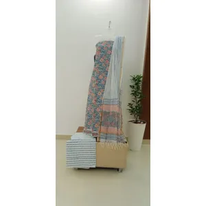  pastel shade of purple and off white with allover prints and printed kota dupatta