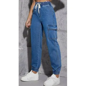 Flap Pocket Side Drawstring Waist Jogger Jeans xl